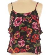 PAPER CRANE Black Pink Red Green Floral Flounce Tiered Boho Crop Top Tank Blouse