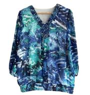 Allison Daley Petite tropical floral print semi-sheer blouse 1X