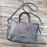 CHLOÉ CHLOE | Snake Embossed Leather Tote Crossbody Gray Gunmetal Metallic Bag