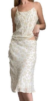 White House Black Market Floral Cream Skirt 100% Silk Lightweight Sz 10 Lined