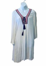 Artisan NY embroidered white tassel beach coverup