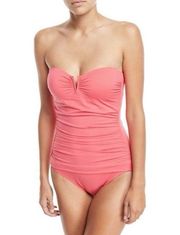 Tommy Bahama hot pink ruched v wire one piece