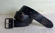 Vintage Y2K Gap Leather Beaded Belt Black Multicolor Boho Festival Indie 28