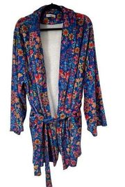 Natural Life Blue Floral Short Robe w/belt Sz XL Women’s