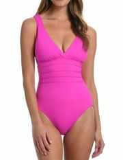 La Blanca Banded Waist Strappy Cross Back One-Piece Swimsuit Orchid Pink Size 14