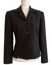Ann Taylor Blazer Jacket Wool Blend Black Tan Stitch Button Front Career Size 4