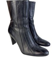 Antonio Melani Lenore Heeled Boots Womens Size 8 Black Ribbed Leather 3" Heel