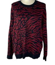 Bar III 0X-Large Sweater Long Sleeve Stretch Crew Neck Leopard Zebra Print New