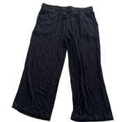 Senita Athletics Pants Womens X-Large Black Ribbed Drawstring Wide Leg Pockets