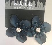 Nicole Miller 3 D Floral Earrings Dark Teal Denim?