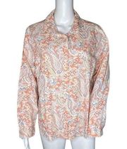 Talbots Shirt Womens Large Petite Orange Blue Paisley Button Up Casual Career