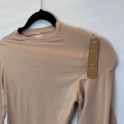 Essential Crew Neck Long Sleeve Bodysuit Size Small Mica Beige NEW