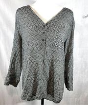 Fred David gray and white multi print Henley top size XL