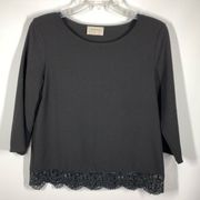 Everly Women's Lace Scalloped Hem Round Neck 3/4 Sleeve Blouse Gray Size Small