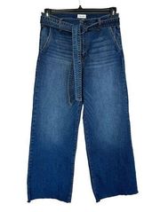 Sneak Peak JRS SZ 11/W30 Wide Leg Jeans Belted Frayed Hems Stretch Hi-Rise Blue