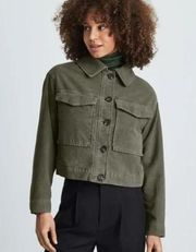 The Moleskin Utility Olive Green Distressed Cropped Jacket