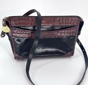 Vintage Brahmin Tuscan Black Brown Embossed Crocodile Leather Crossbody Bag