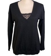 NICOLE/NICOLE MILLER black sweater with lace detail in front and back.Small.EUC