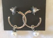 New Vince Camuto Silver Crystal Hoops w pearl