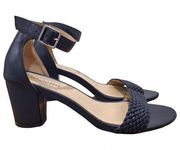Black Faux Leather Buckle Ankle Strap Open Toe Heels Size 8