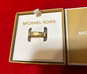 Gold Tone MK Logo Pave Band Ring Size 7 NEW $85 with Box