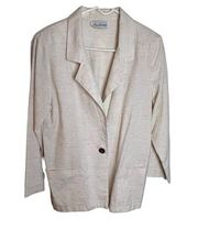 Vintage Lisa Joseph Women Flax Sport Coat Blazer White Medium Pockets One Button