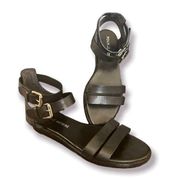 Pour La Victoire Black Leather Gladiator Sandals