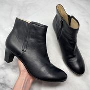 Taryn Rose Devan Leather Comfort 2.5" Midi Block Heel Ankle Booties Boots Black