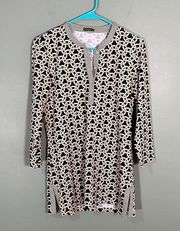 J. McLaugh­lin Biscayne Banded Collar Tunic Top Chain Black Cream size Small