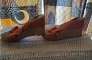 Lucky brand shoes, orange elastic  cross open toe wedge. Heel  2 inches