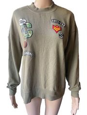 Hybrid Women’s Size M Army Green Sweatshirt with Graphic Designs