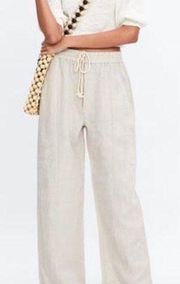 Off White Ecru Linen Pants With Rope Drawstring Size Small