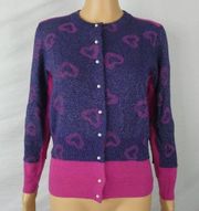 Sparkling Hearts Metallic Cardigan Sweater Two Tone Medium