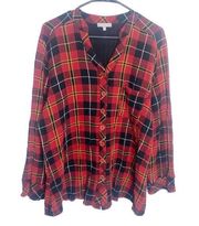 Habitat red plaid top shirt casual lagenlook size XL n