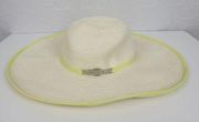 Calvin Klein Womens Straw Hat Large Tan Sun Green Trim & Buckle Panama NEW