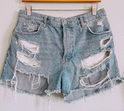 Free People |  Distressed Button Fly Denim Shorts. Size 30.