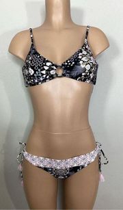 New. Seafolly black and pink floral bikini. Medium. Retails $189