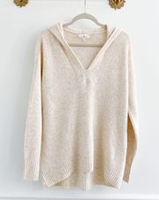 Cream Ribbed Tunic Sweater Hoodie