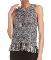 Rebecca Minkoff Bea Sleeveless Black & White Knit Fringe Top. Size Large. NWT