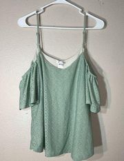 Venus Cold Shoulder Top Sz Medium Green Eyelet Lace Boho Scoop Neck Blouse