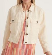 Marine Layer Medium Linen Blend Holland Crop Jacket in Natural