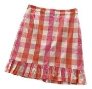 J. Crew Pink and Orange Gingham Ruffle Trim Mini Skirt Size 00