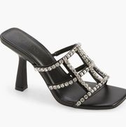 Daphne Sandals 8 Black Rhinestones Crystals Strappy Evening Heeled