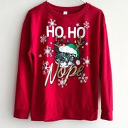 Ho Ho Nope Cat Ugly Christmas Sweater, Red Holiday Sweater, Glitter, Size Medium