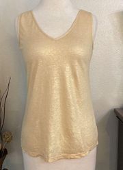 Lilly Pulitzer Gigi 100% Linen Sand Dune Metallic Gold Tank Top XS/S