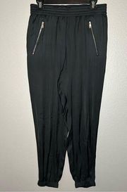 The Kooples SPORT black satin joggers with zippered pockets size medium