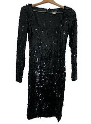 Vintage Henri Bendel Black Sequin Long Sleeve Dress Size 14