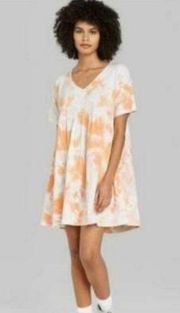 Wild Fable  Short Sleeve Babydoll Sweatshirt Dress Orange Tie-Dye Women’s S