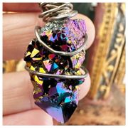 rainbow aura titanium quartz cluster pendant necklace