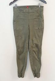 Spanx Stretch Twill Cargo Jogger Pants Green Elastic Waist 20319R Size Small